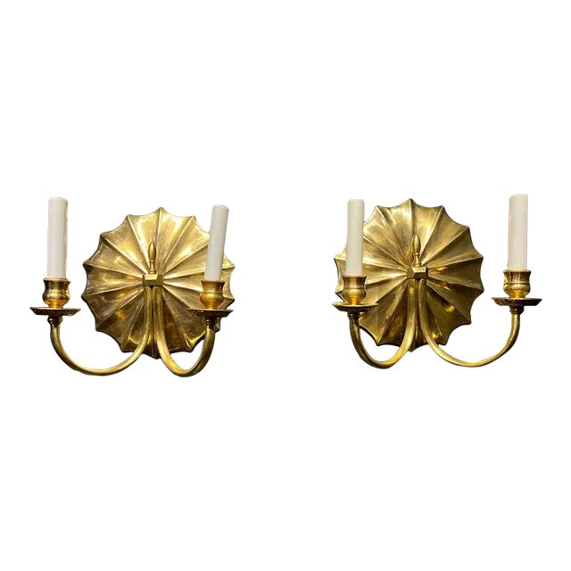 1940s Large Sunburst Bronze Sconces For Sale