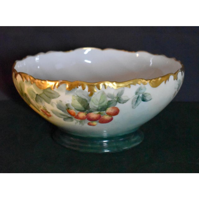 Ceramic Antique T&v Limoges France Porcelain Bowl Hand Painted Strawberries Gold 1907 For Sale - Image 7 of 18