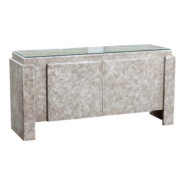 Vintage Postmodern 80s-90s Credenza Cabinet With Glass Top For Sale