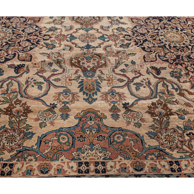 Early 20th Century Authentic Vintage Persian Kirman Floral Handmade Wool Rug For Sale - Image 5 of 8