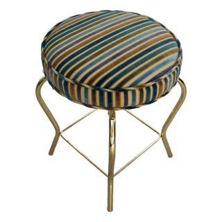 1960’s Hollywood Regency Swivel Brass & Velvet Vanity Stool For Sale
