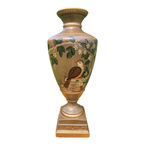 Late 20th Century Hand-Painted Chinoiserie Bird & Blossom Trophy Urn Vase