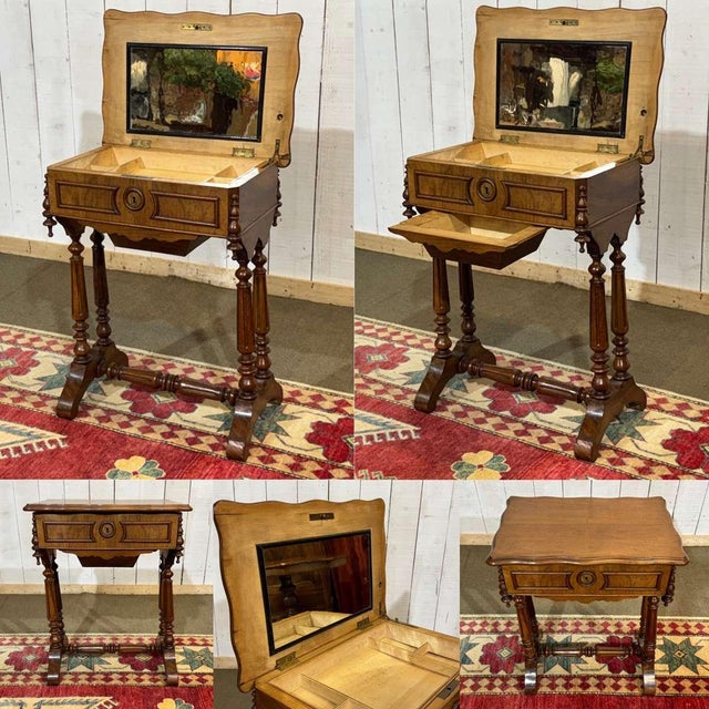 19th century walnut work table - L=54cm D=37.5cm H=67.5cm
