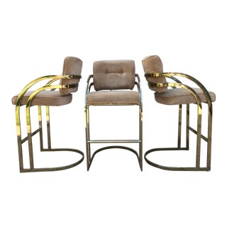 Milo Baughman Brass Barstools - Set of 3 For Sale