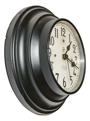 Antique Black Wall Clock with White Dial Face from International Time Recording Co. Ltd London, 1920s