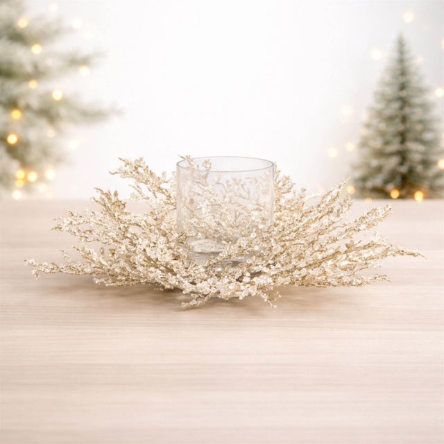 Create a breathtaking winter tablescape with the Icy Pine Candle Holder Centerpiece. Measuring 16 inches in diameter, this...