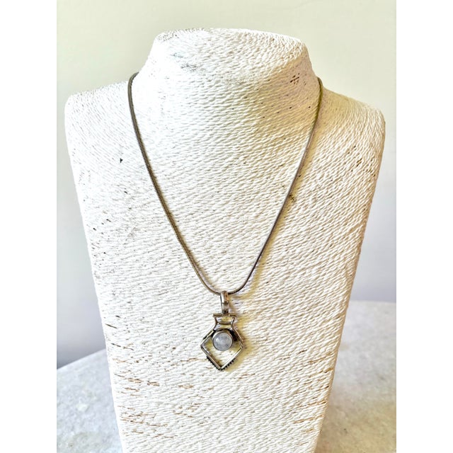 Vintage Sterling Silver Moon Stone Pendant Necklace For Sale - Image 4 of 4