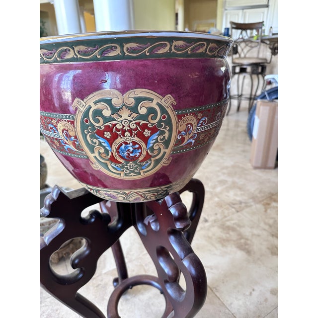 Wood Chinese Export Porcelain Fishbowls on Carved Wood Stands - A Pair For Sale - Image 7 of 7