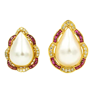 Mabe Pearl Ruby Diamond Gold Ring and Matching Slide Enhancer Pendant Necklace - 2 Pieces