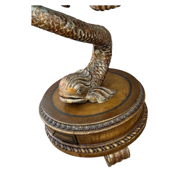 1990s 1990s Dolphin Koi Baroque Side End Table Serpent Gold Gilt Pedestal With Drawer For Sale - Image 5 of 18