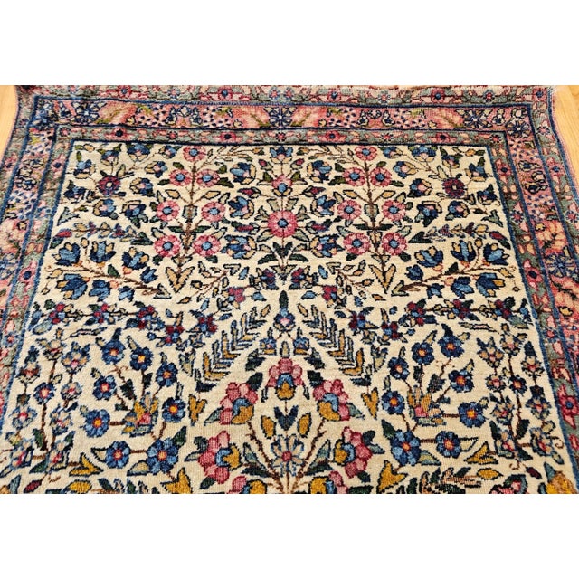 Early 20th Century Persian Kerman Lavar Rug, Hand-Knotted Wool, Allover Floral Pattern, Ivory & Green, 3’ X 5’ For Sale In Chicago - Image 6 of 12