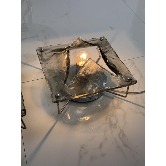Metal Smoky Murano Glass Wall Lamps, 1970s, Set of 2 For Sale - Image 7 of 12