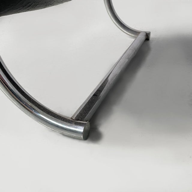 Italian Modern Black Faux Leather and Steel Lounge Chair, 1980s For Sale - Image 15 of 16