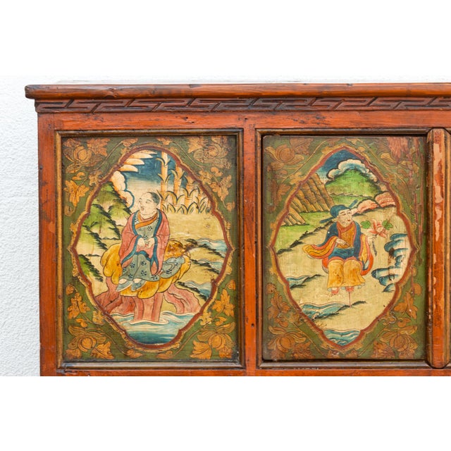 Early 19th Century Tibetan Green & Orange Painted Cabinet For Sale - Image 4 of 12