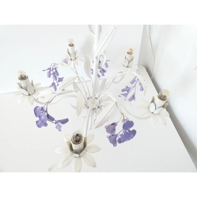 Vintage French Tole Chandelier Lavender Wisteria For Sale - Image 9 of 12
