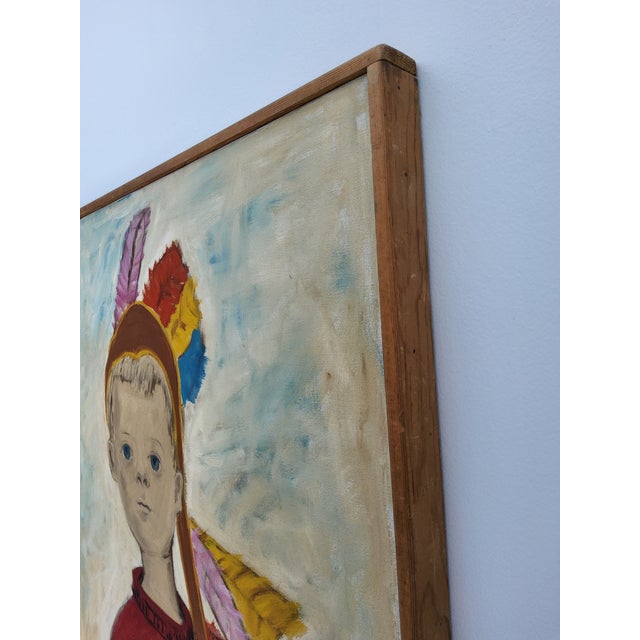 Mid Century Modernist Oil Portrait Painting by Woodstock Art Colony Artist Carolyn Haeberlin 1956 "Indian" For Sale - Image 14 of 18
