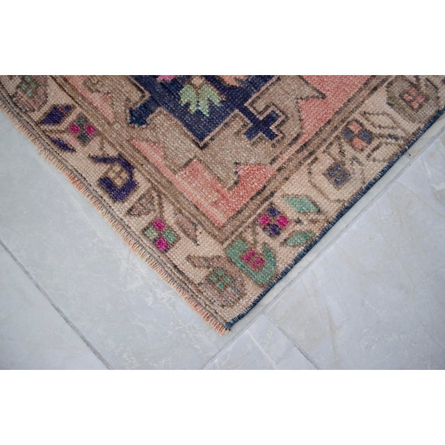 Salmon 1970s Hand Knotted Turkish Rug Door Mat, Entryway Rug, Bath Mat, Kitchen Decor, Small Rug - 18″ × 35″ For Sale - Image 8 of 13