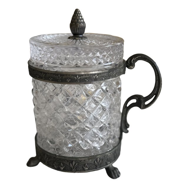 Italian Art Nouveau Rock Crystal Jar with Lid Faceted Cut and Ornamental Mount, 1890s For Sale
