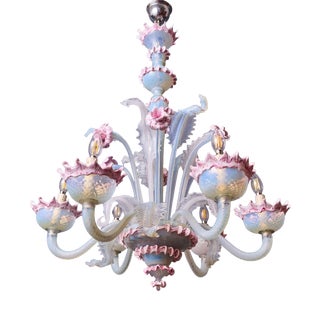 Venetian Murano Glass 6-Arm Chandelier For Sale
