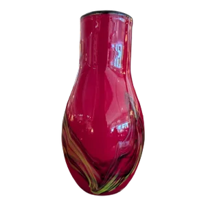 1970s Mid-Century Modern Red Art Glass Vase with Abstract Design