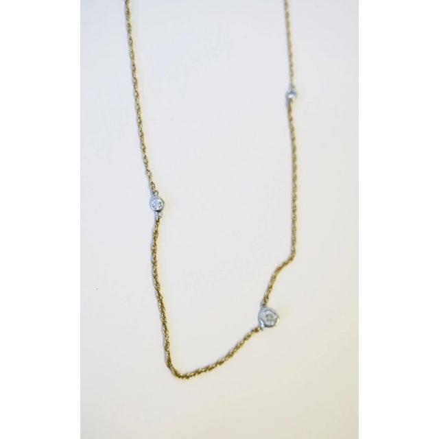 Antique Old European Cut Diamond Necklace, Five Bezel-Set Diamonds, 14k Gold Chain For Sale In New York - Image 6 of 12