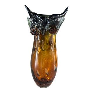 Vintage Mid Century Modern Murano Glass Owl Vase For Sale