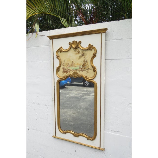 Wood Early 1900s French Painted Trumeau Wall Fireplace Large Mirror For Sale - Image 7 of 13