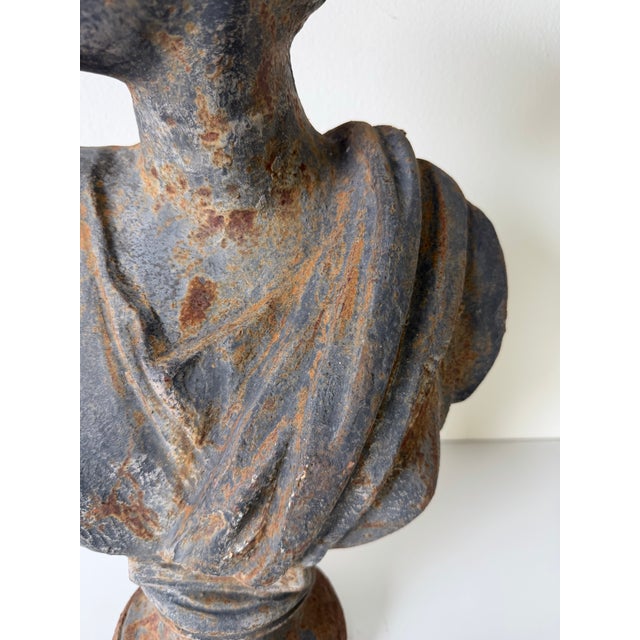 Metal Antique Cast Iron Roman Goddess Diana Diana Bust Sculpture For Sale - Image 7 of 11