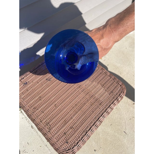 Vintage Mid-Century Cobalt Blue Art Glass Beehive Vase For Sale - Image 6 of 7
