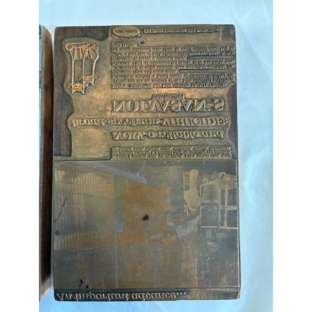 Antique Advertising Letterpress Printing Plates Mounted on Wood Blocks – Pair For Sale In Oklahoma City - Image 6 of 11