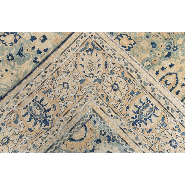 Antique Beige, Blue Botanic Persian Tabriz Handmade Wool Rug For Sale In New York - Image 6 of 10