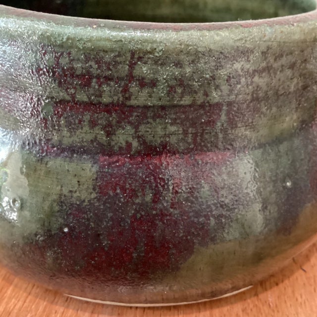 Vintage Fire Glazed Handmade Pottery Bowl Artist Signed For Sale - Image 11 of 13