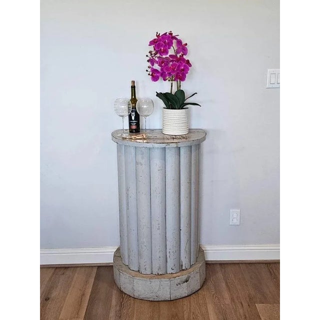 A lovely, most likely one-of-a-kind French antique architectural column pedestal with beautifully aged heavily distressed...