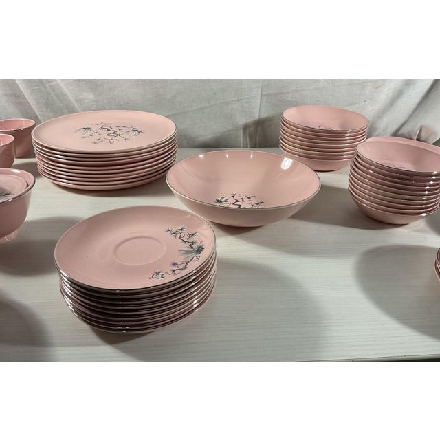 1950s Statement 1958 Mid-Century Modern Taylor, Smith & Taylor "Dwarf Pine" Versatile Pink China Dinnerware Set - 73 Pieces For Sale - Image 5 of 12
