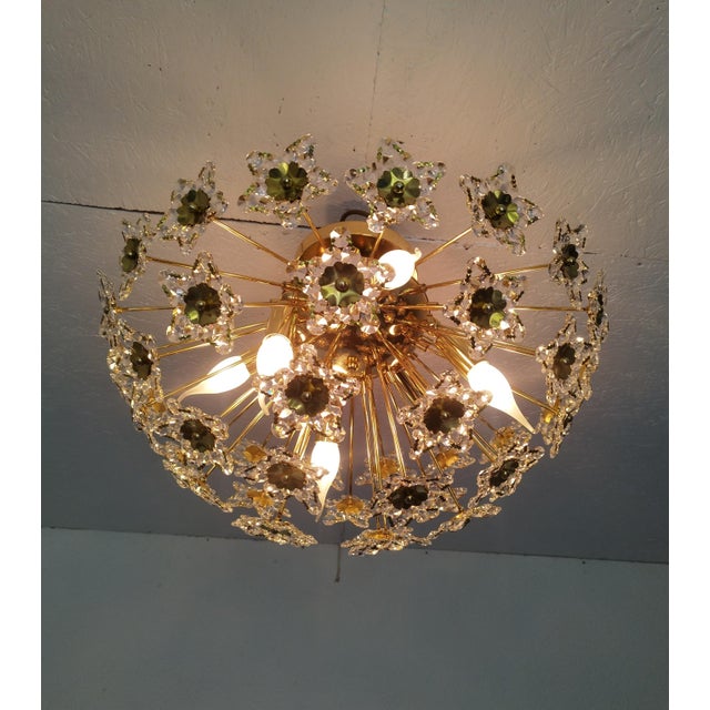 Glass 1980s Flush Mount Vintage Star Crystals Chandelier Lighting For Sale - Image 7 of 12