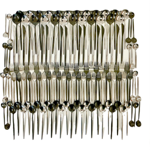 Vintage Contemporary Modern Silver & Black Tone Flatware - 144 Piece Set, 24 Place Settings