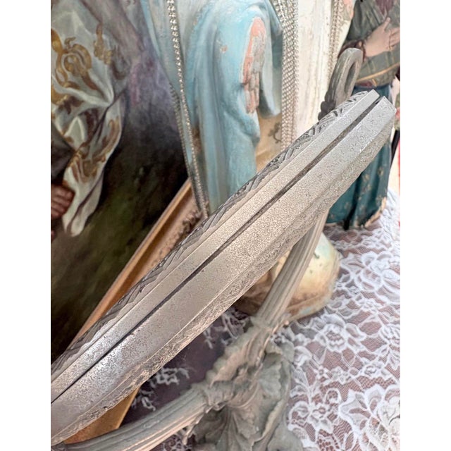 Late 20th Century Vintage Hollywood Regency Silver-Tone Cast Metal Swan Vanity Mirror For Sale - Image 5 of 6