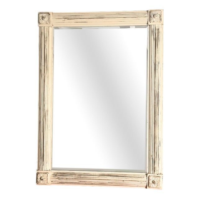 Large Wall Mirror with Reeded Frame, Cream, 1950s For Sale