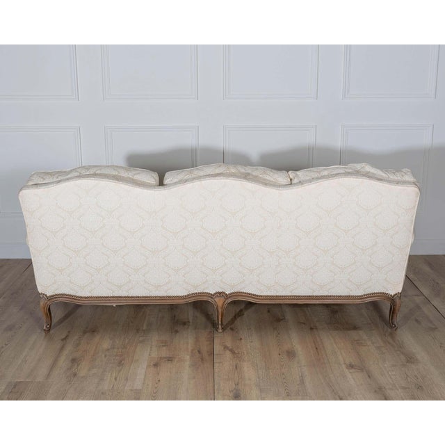 Cream Mid 20th Century Louis XV Style Carved Walnut Sofa with Cream Damask Upholstery For Sale - Image 8 of 8