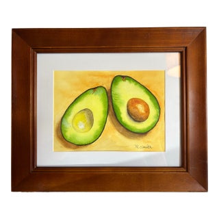 Avocado Delight Original Watercolor Painting Signed and Framed For Sale