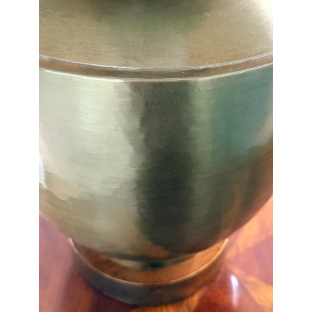 Metal Vintage Mid-Century Modern Hand-Spun Solid Brass Table Lamp With Original Pleated Shade For Sale - Image 7 of 7