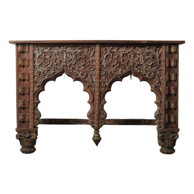 Vintage Carved Wooden Console With Architectural Arches For Sale