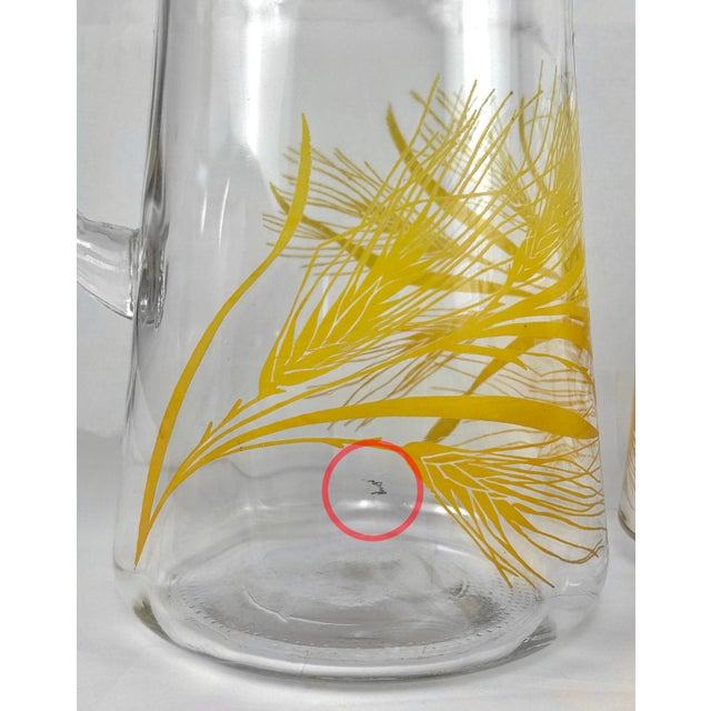 Gold Mid-Century Golden Wheat Pitcher & Drink Glasses - Set of 6 For Sale - Image 8 of 8