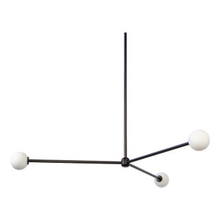 Globe Chandelier 3, Black, 38.5in H, 3 Inch Glass Globes, by Research.Lighting, Modern, Minimal Hanging Light For Sale