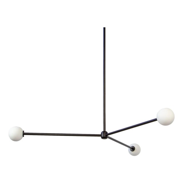 Globe Chandelier 3, Black, 38.5in H, 3 Inch Glass Globes, by Research.Lighting, Modern, Minimal Hanging Light For Sale