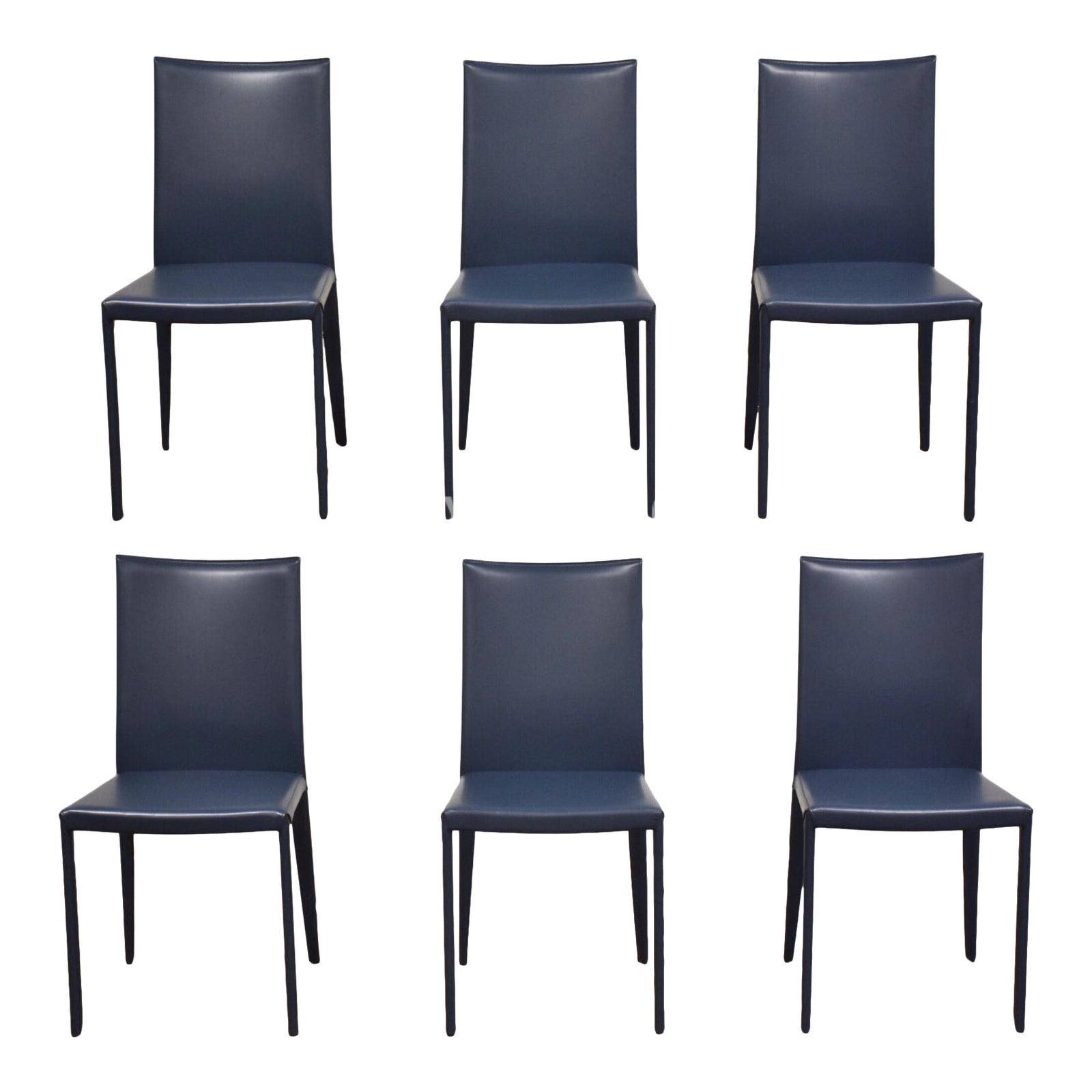 Italian Modern Lilly Blue Leather Frag Dining Chairs Set of 6 Chairish