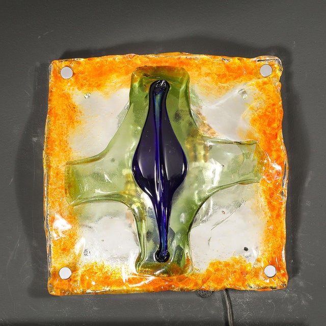 Mid-Century Hand-Blown Amber, Green & Blue Murano Glass Sconces by Mazzega For Sale - Image 18 of 18
