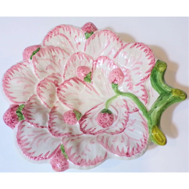 Ceramic Vintage Strawberry Majolica Plate Made in Portugal For Sale - Image 7 of 9