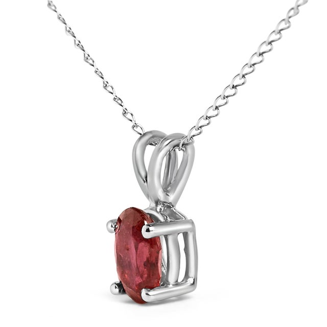 Contemporary 14K White Gold 6x4MM Oval Shaped Red Garnet Solitaire Pendant Necklace For Sale - Image 3 of 5