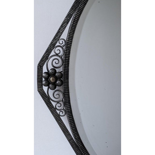 Art Deco French Art Deco Wrought Iron Mirror Signed by Elarcher For Sale - Image 3 of 6